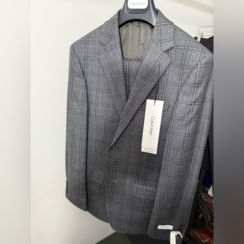 Calvin Klein Charcoal Checkered Suit- New